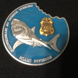 FBI Miami Challenge Coin Nice BITE! Shark/ FBI Logo other